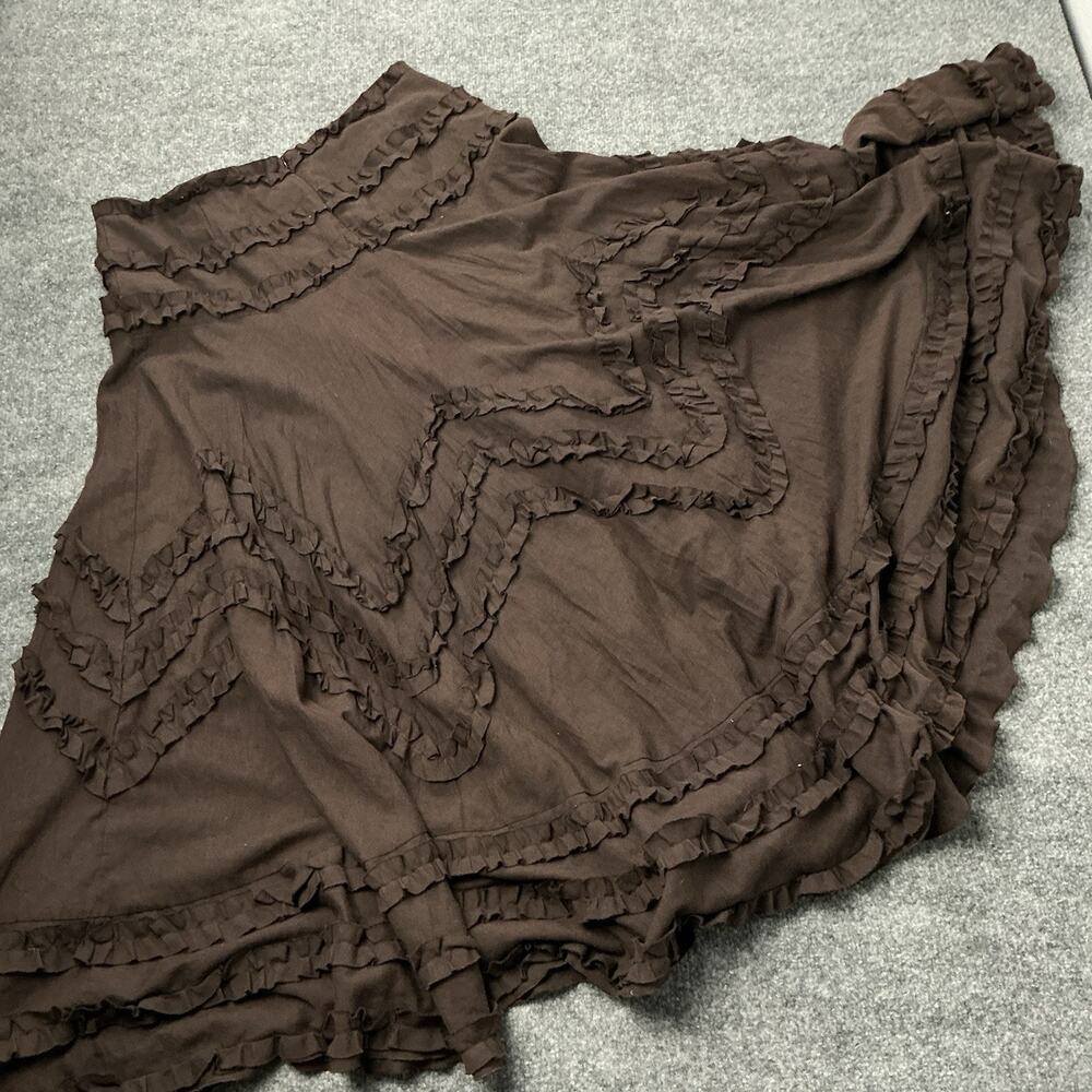 Alibi Vintage Brown Ruffle Prairie Maxi Skirt Boho Cottagecore Fairy Renn 10